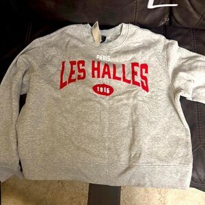 Gray Crewneck Sweater with Red Print